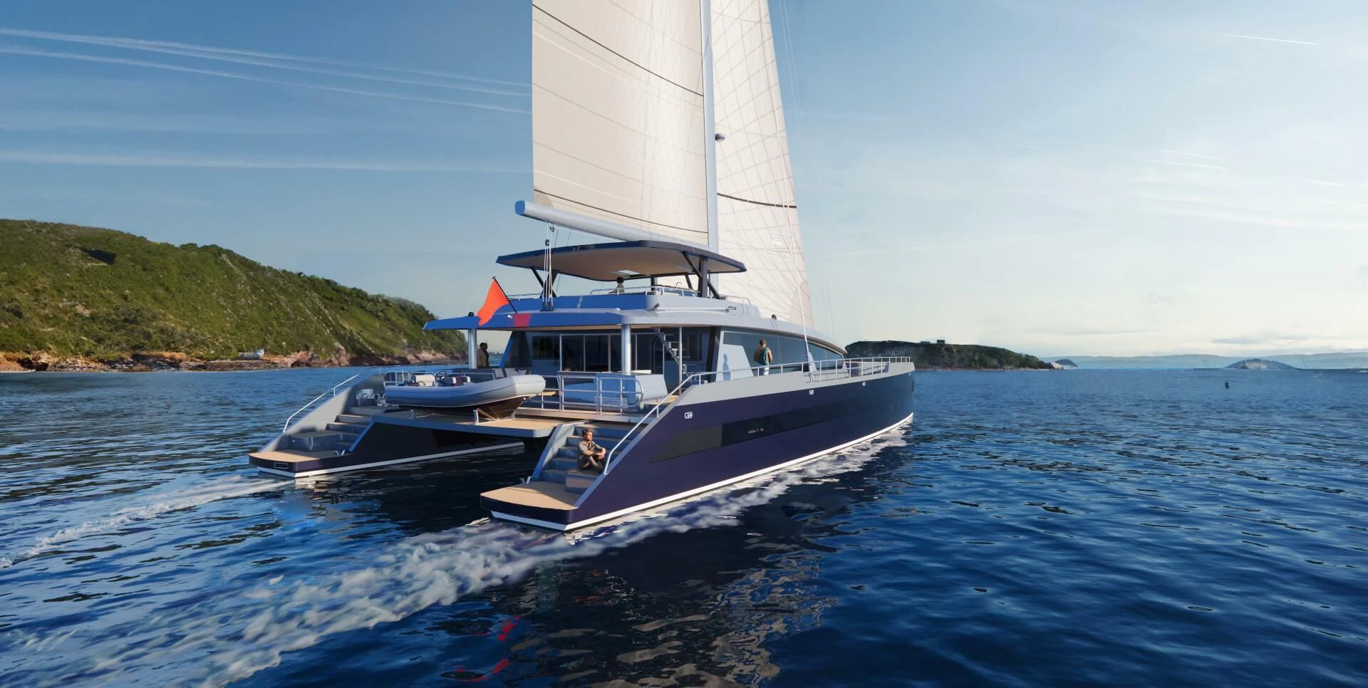 a boat on the water aboard CUSTOM 107 CATAMARAN Yacht for Sale