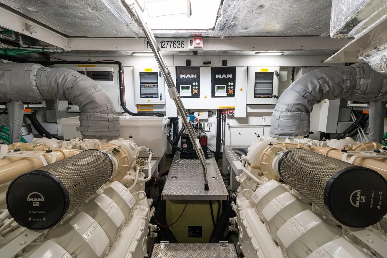 a machine with a large pipe aboard SUNSEEKER PREDATOR Yacht for Sale