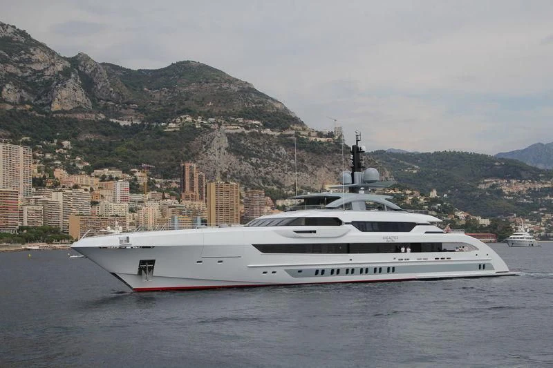 a white yacht in the water aboard GAJA Yacht for Sale