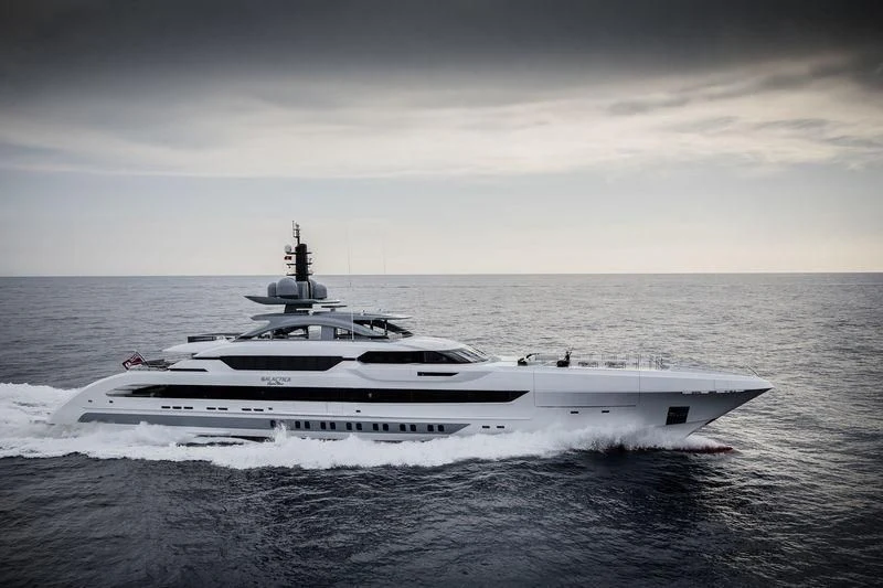 a large white boat in the water aboard GAJA Yacht for Sale