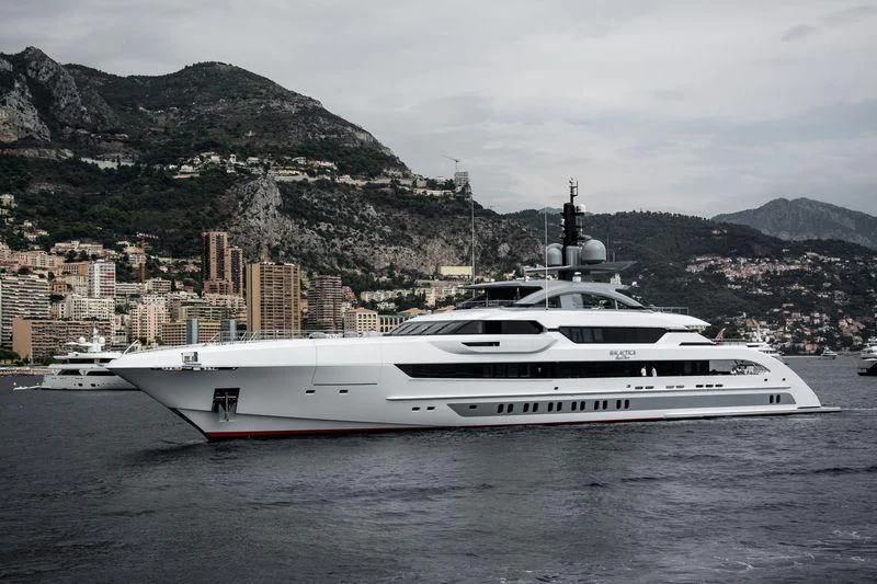 a white yacht in the water aboard GAJA Yacht for Sale