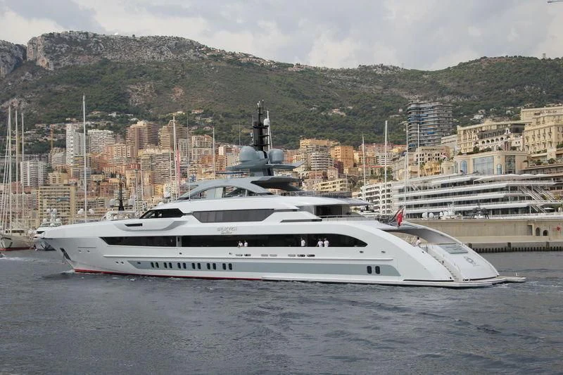a white yacht in the water aboard GAJA Yacht for Sale