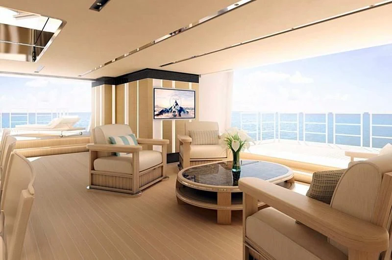 a living room with a large window aboard GAJA Yacht for Sale