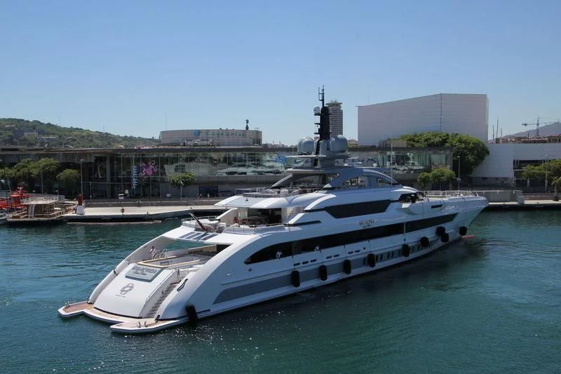 a white yacht in the water aboard GAJA Yacht for Sale