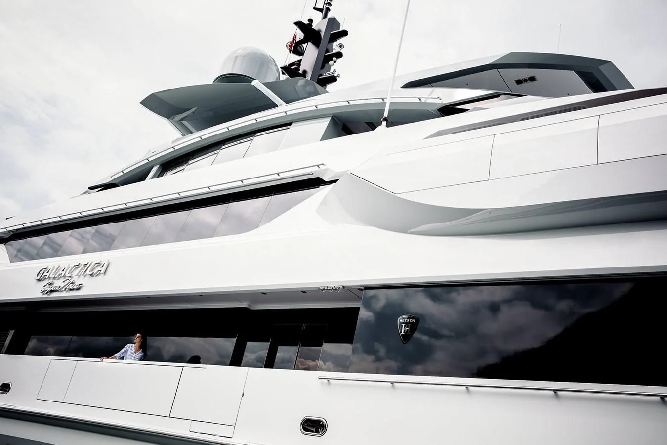 a white yacht with a propeller aboard GAJA Yacht for Sale