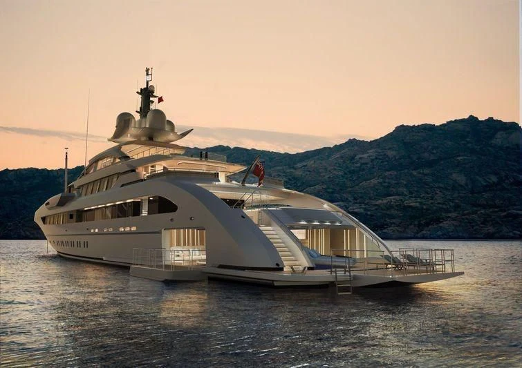 a large white yacht in the water aboard GAJA Yacht for Sale