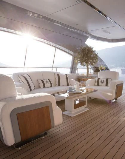 a living room with a large window aboard GAJA Yacht for Sale