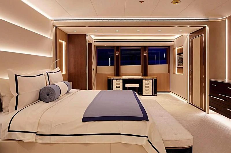 a hotel room with a bed aboard GAJA Yacht for Sale