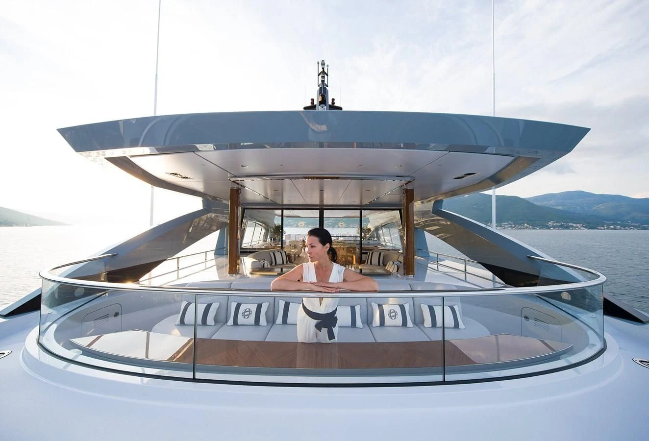 a person sitting in a white boat aboard GAJA Yacht for Sale