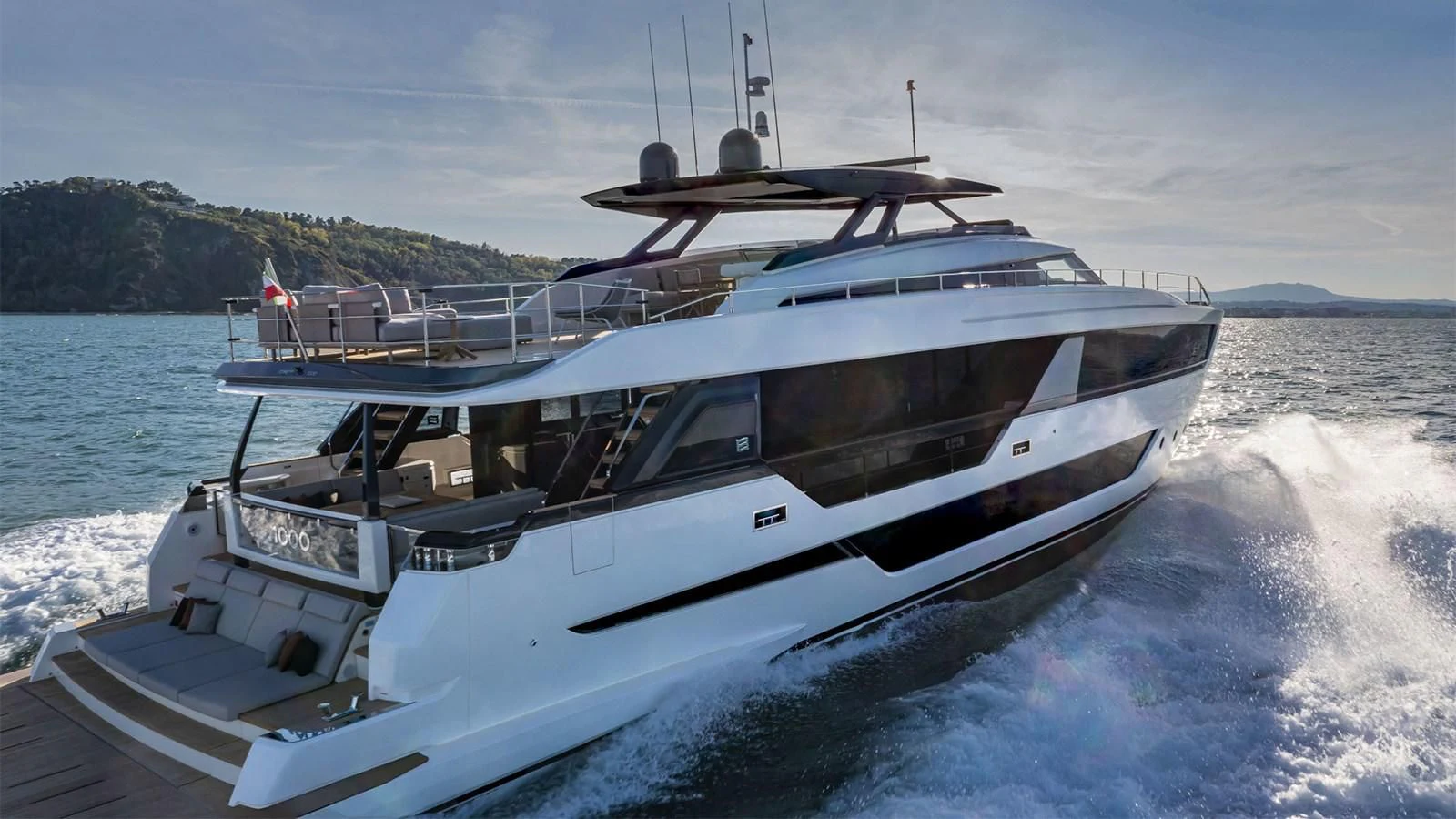 a boat on the water aboard FERRETTI 1000 Yacht for Sale