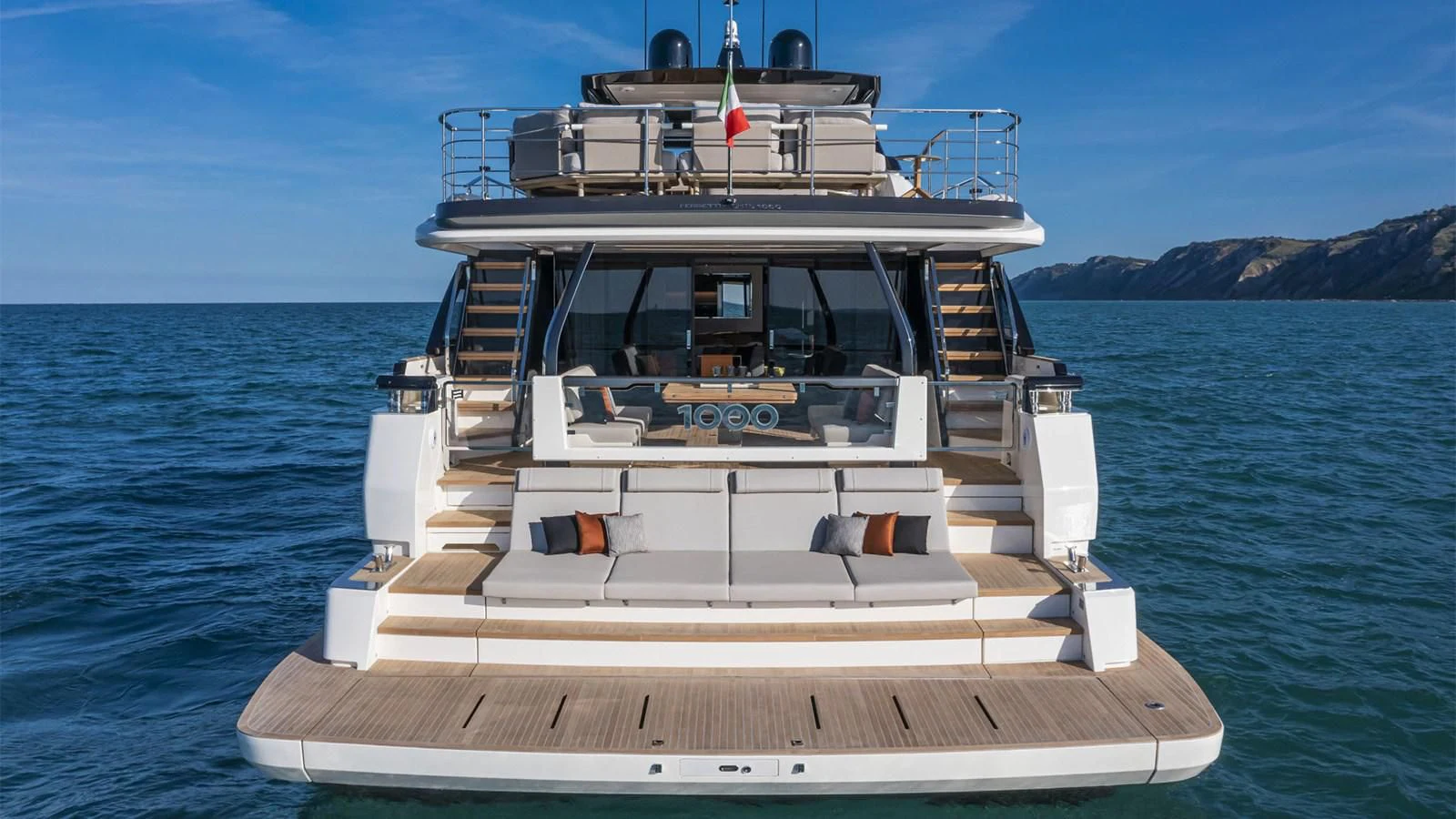 a boat on the water aboard FERRETTI 1000 Yacht for Sale