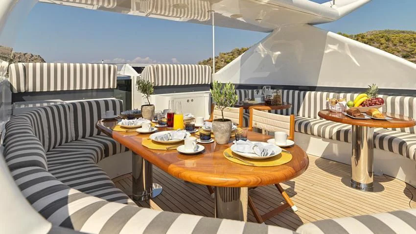 a table with food on it aboard ALMA Yacht for Sale