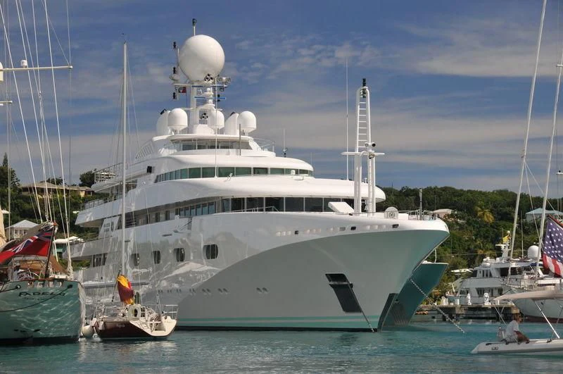 a large white boat in the water aboard PEGASUS VIII Yacht for Sale