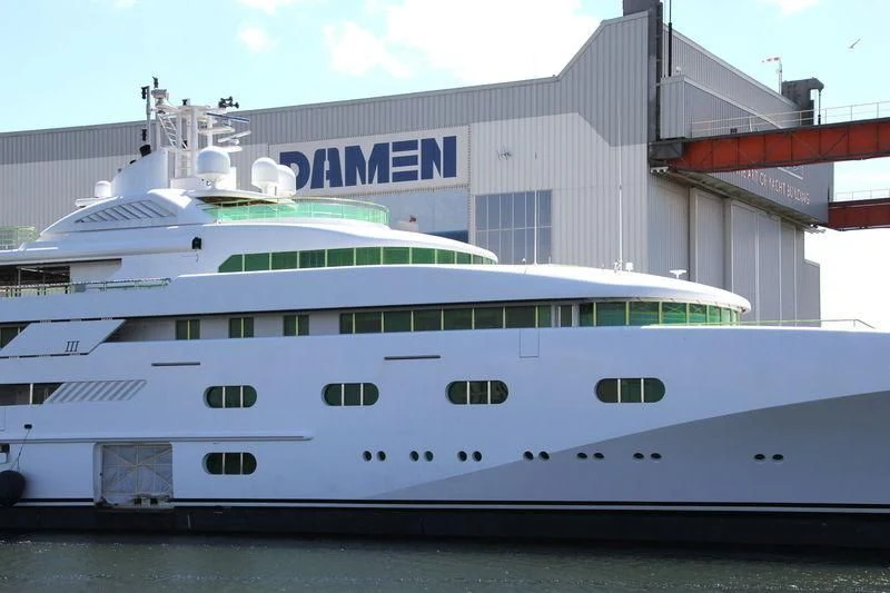 a large white boat aboard PEGASUS VIII Yacht for Sale