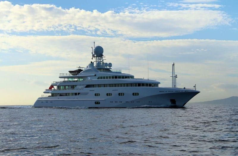 a large white ship in the water aboard PEGASUS VIII Yacht for Sale
