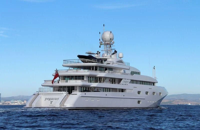 a large white ship in the water aboard PEGASUS VIII Yacht for Sale