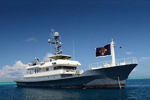 a large ship in the water aboard DR. NO Yacht for Sale