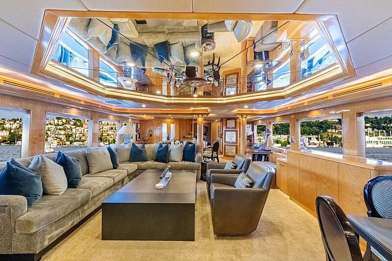 a large living room with a large window aboard LONE STAR Yacht for Sale