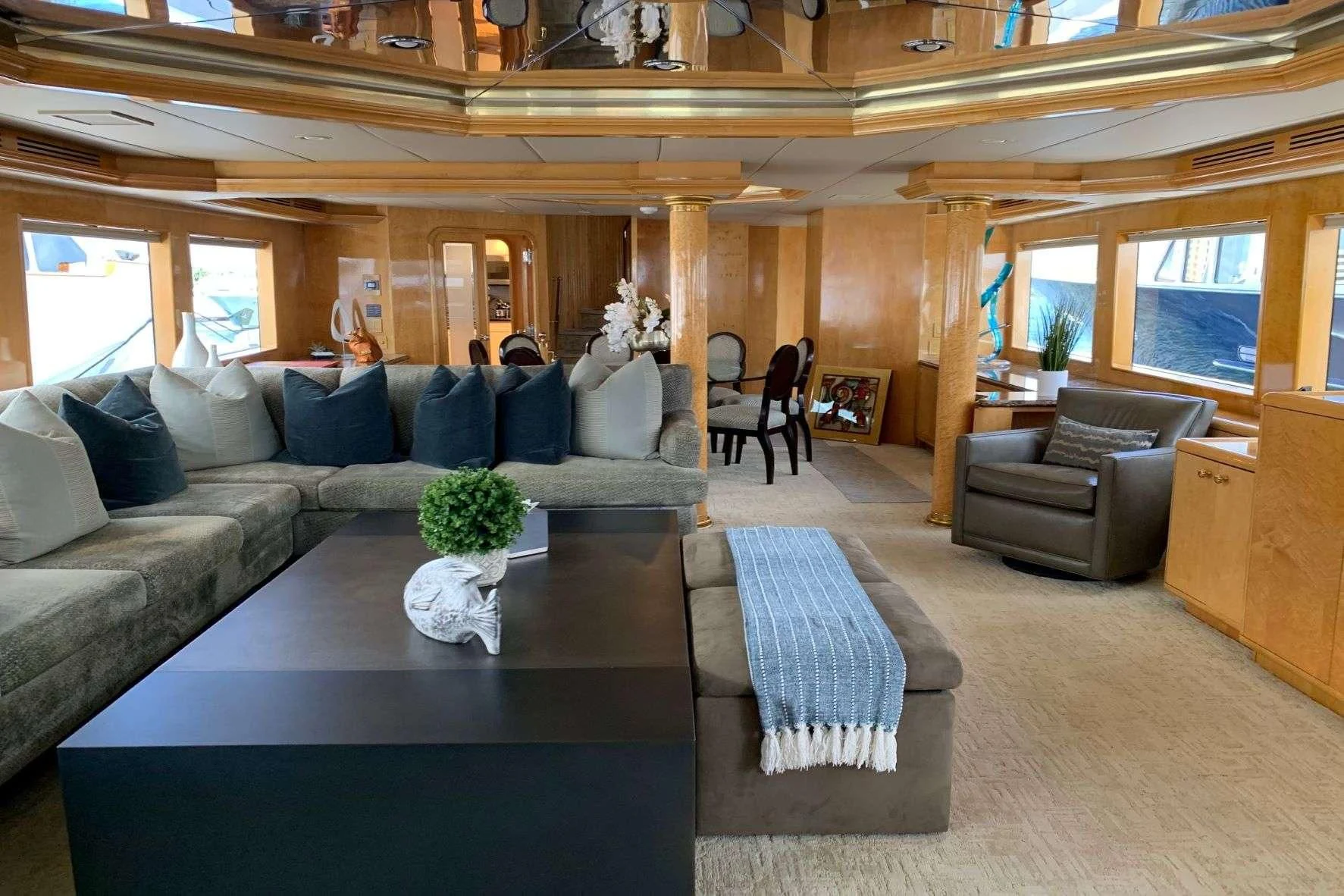 a large living room with a large open floor plan aboard LONE STAR Yacht for Sale