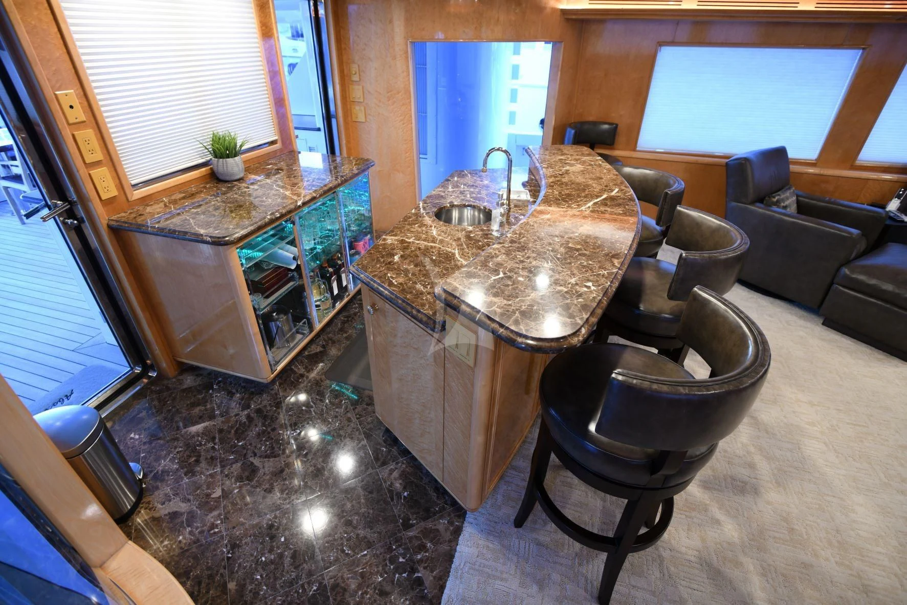 a kitchen with a marble counter top aboard LONE STAR Yacht for Sale