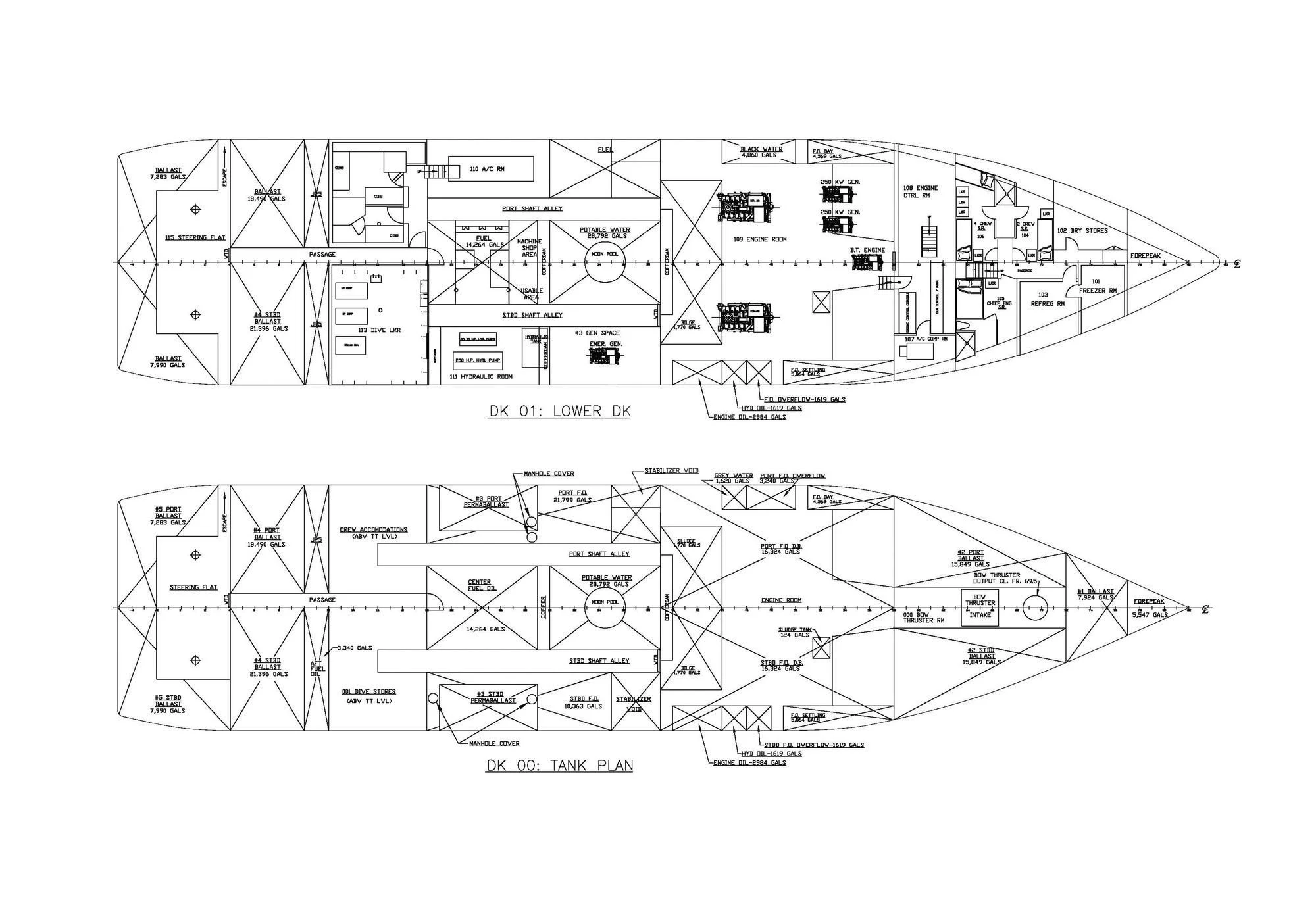 diagram, engineering drawing aboard HYDRA Yacht for Sale