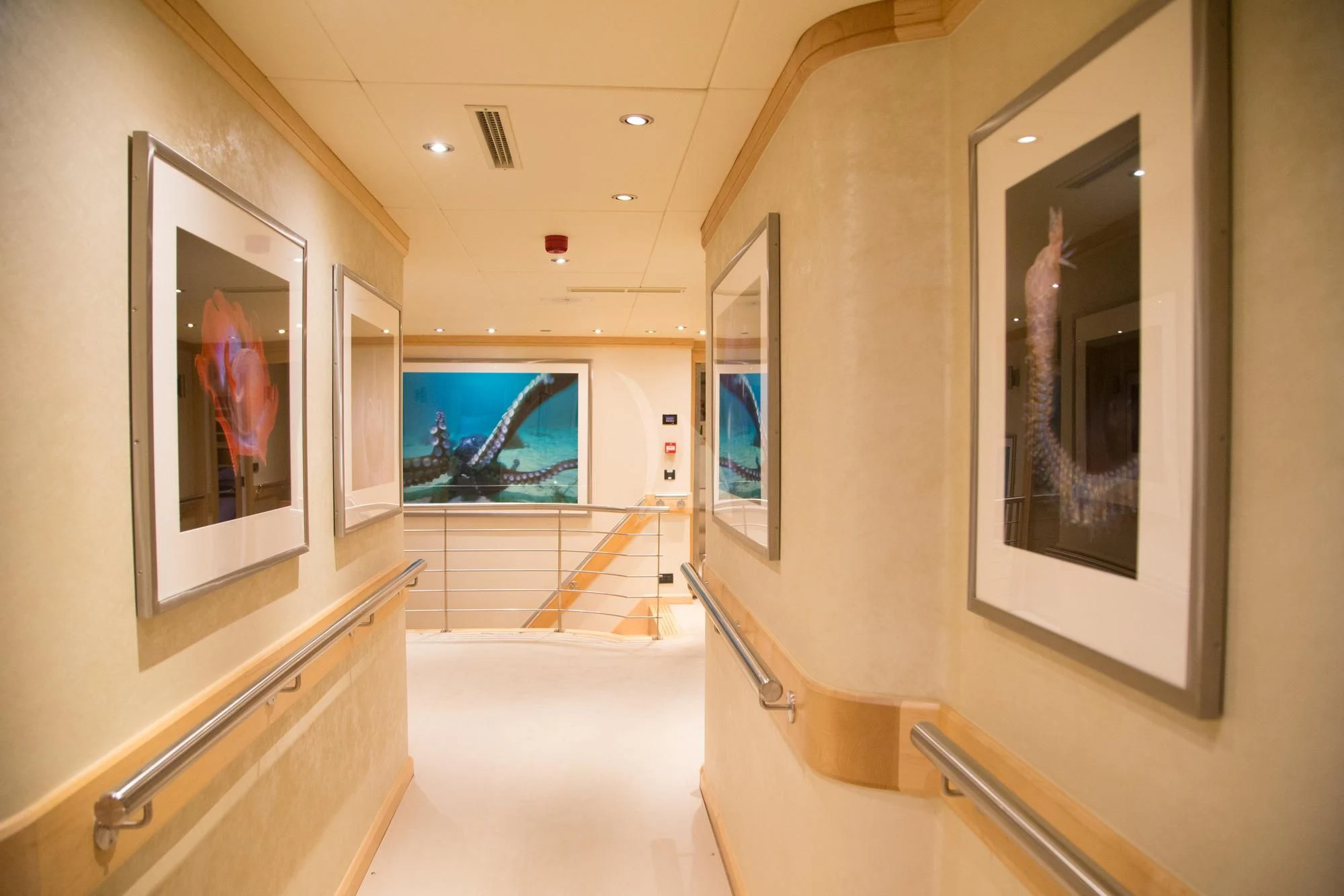 a bathroom with a large mirror aboard HYDRA Yacht for Sale