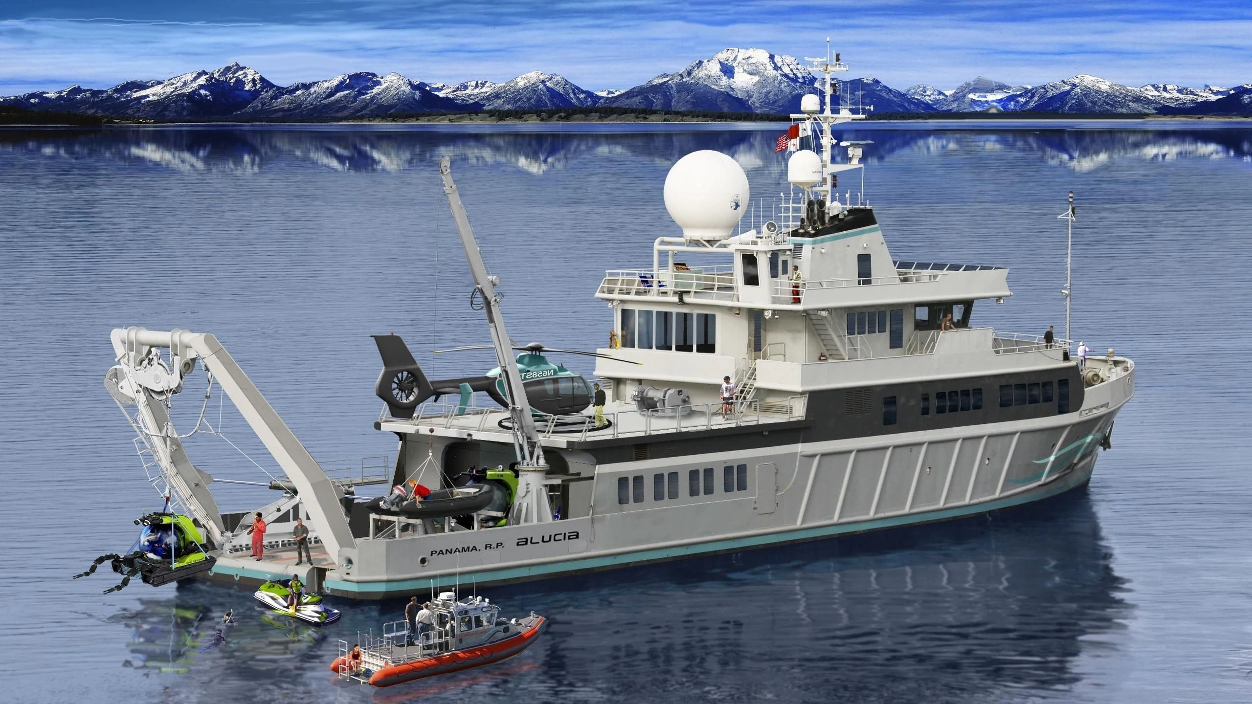 a large white ship in the water aboard HYDRA Yacht for Sale