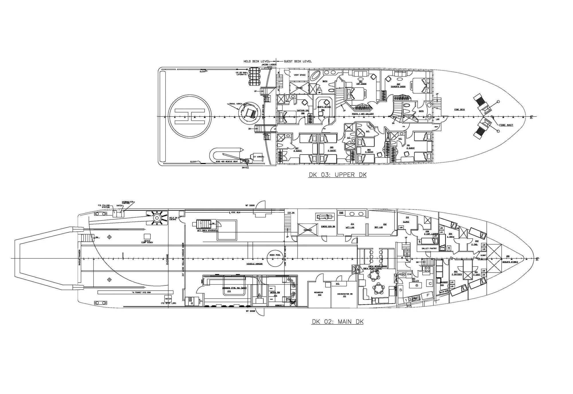 diagram, engineering drawing aboard HYDRA Yacht for Sale