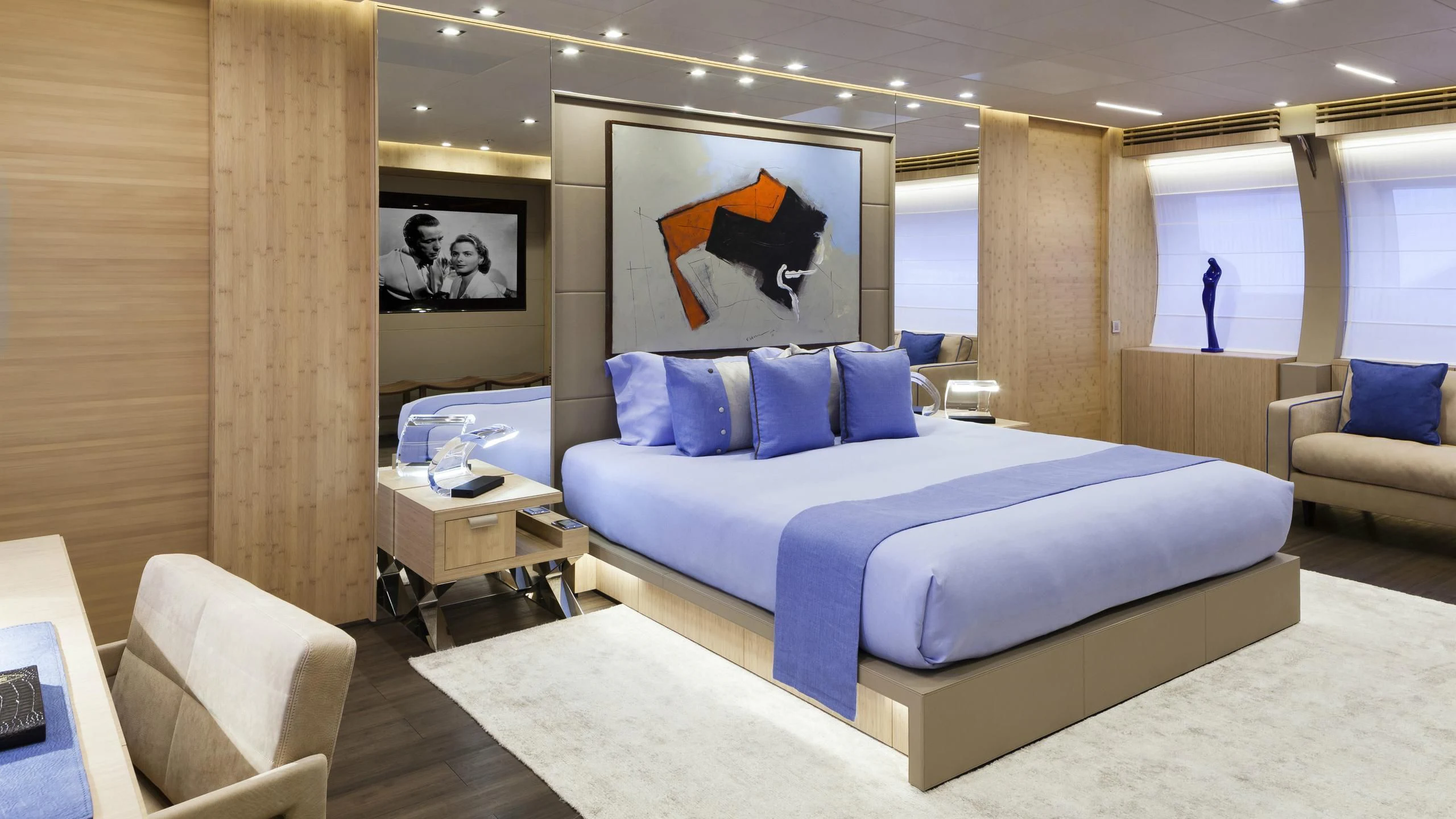 a bed in a room aboard CRAZY ME Yacht for Sale