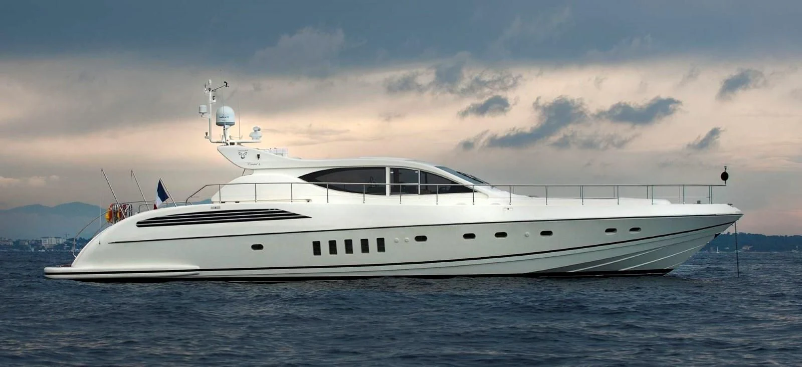 a white yacht in the water aboard BRAVO DELTA Yacht for Sale