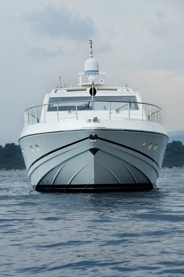 a white boat in the water aboard BRAVO DELTA Yacht for Sale