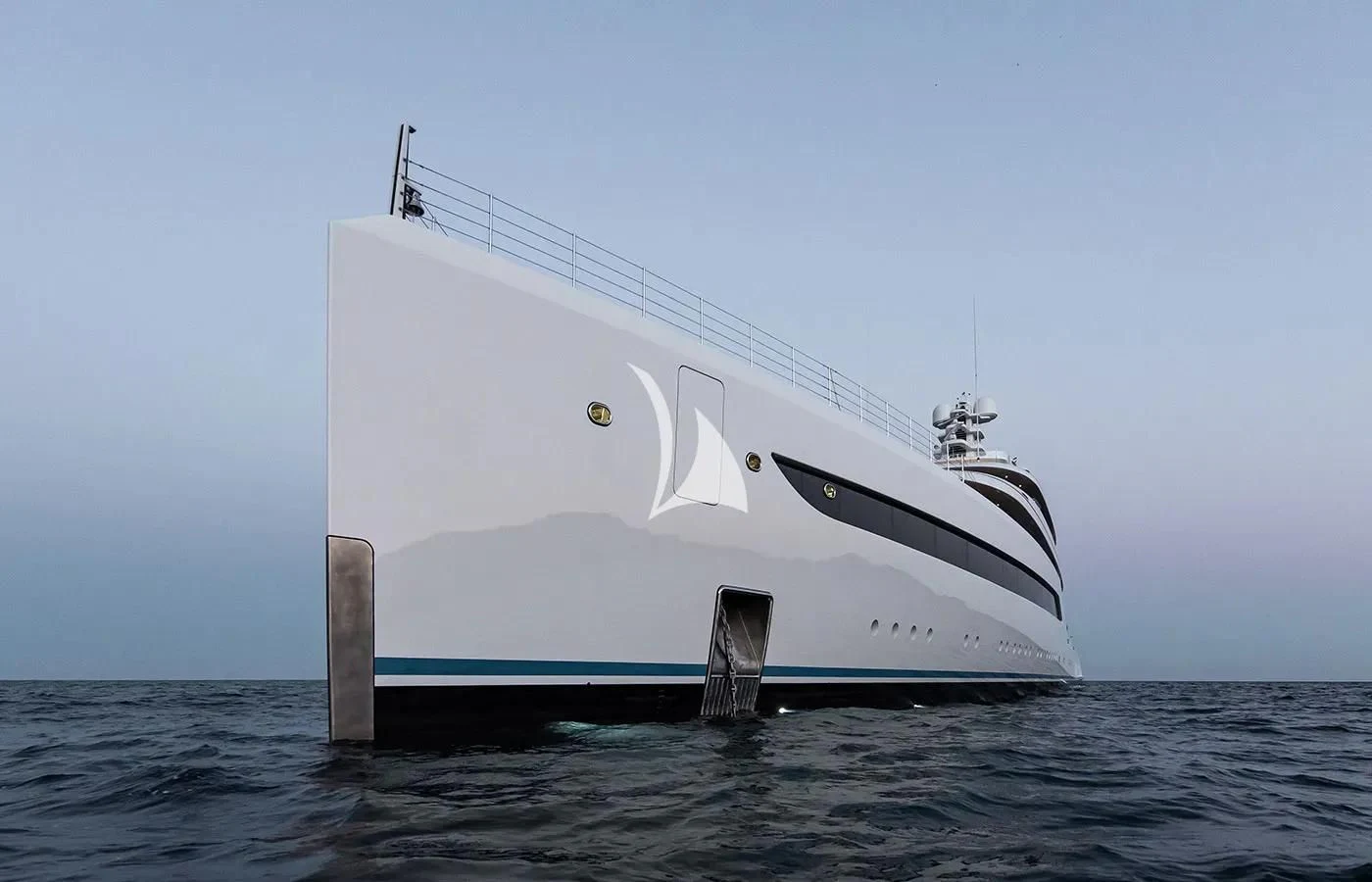 a large white ship in the water aboard ZEN Yacht for Charter