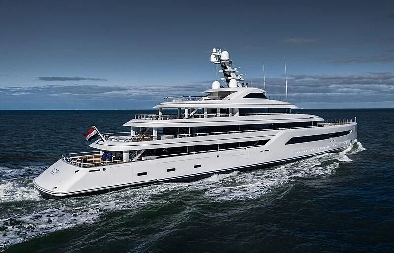 a large white ship in the water aboard ZEN Yacht for Charter