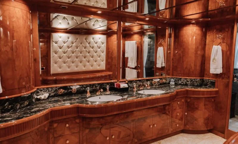 a bathroom with two sinks aboard APOLLO I Yacht for Sale
