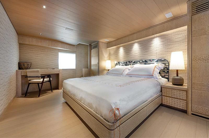 a large bed in a room aboard A2 Yacht for Sale