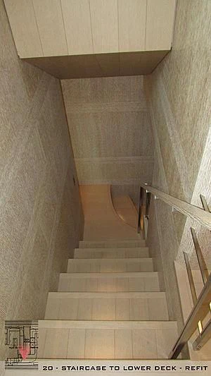 a staircase with a railing aboard A2 Yacht for Sale