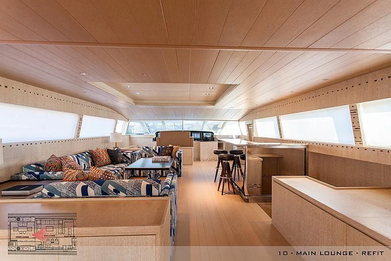 a room with couches and chairs aboard A2 Yacht for Sale