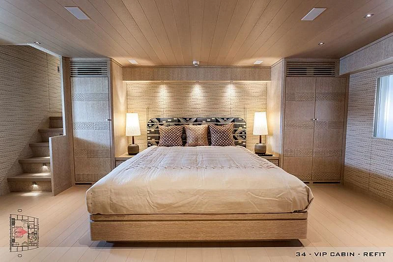 a large bed in a room aboard A2 Yacht for Sale