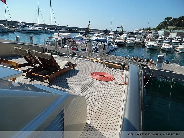 a boat dock with boats aboard A2 Yacht for Sale