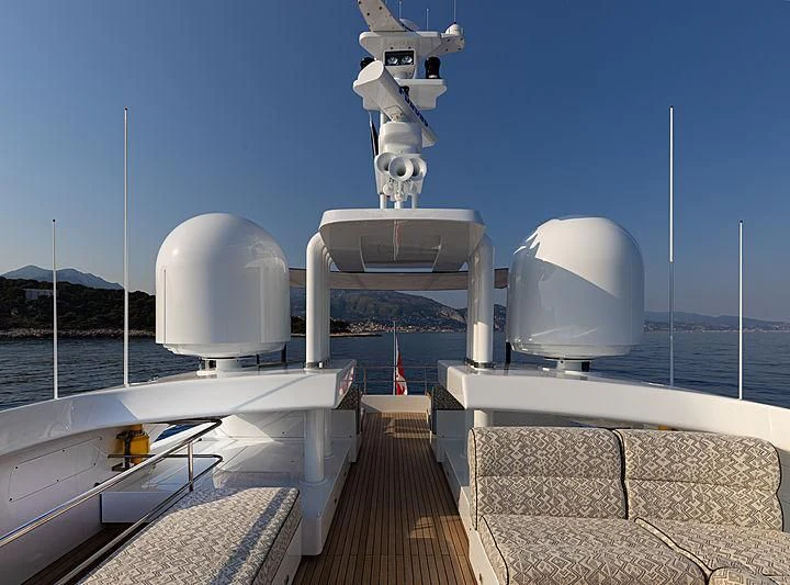 a deck with a satellite dish and satellite dishes on it aboard A2 Yacht for Sale