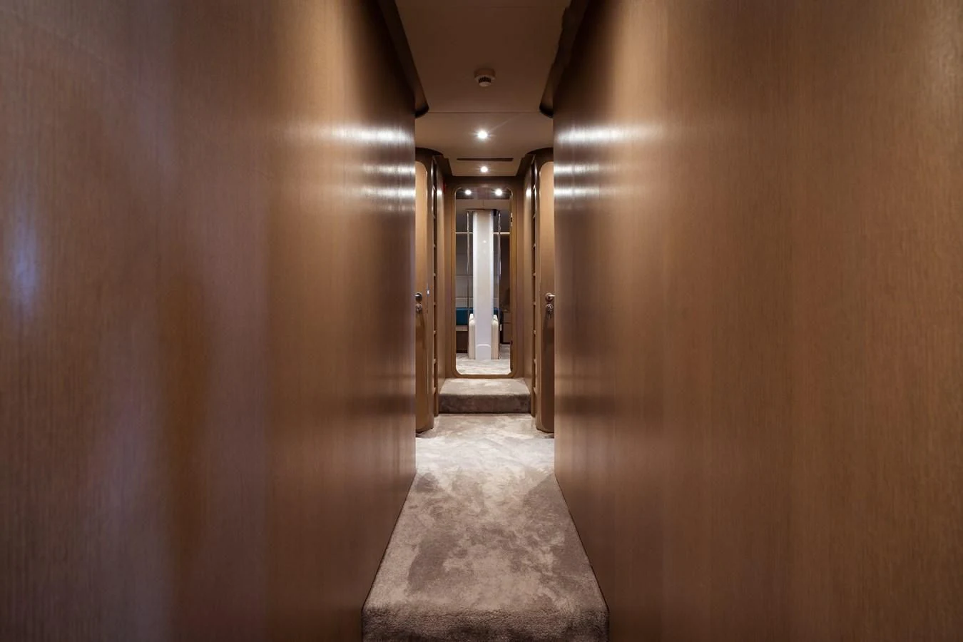a hallway with a carpet aboard ONE FORCE Yacht for Sale