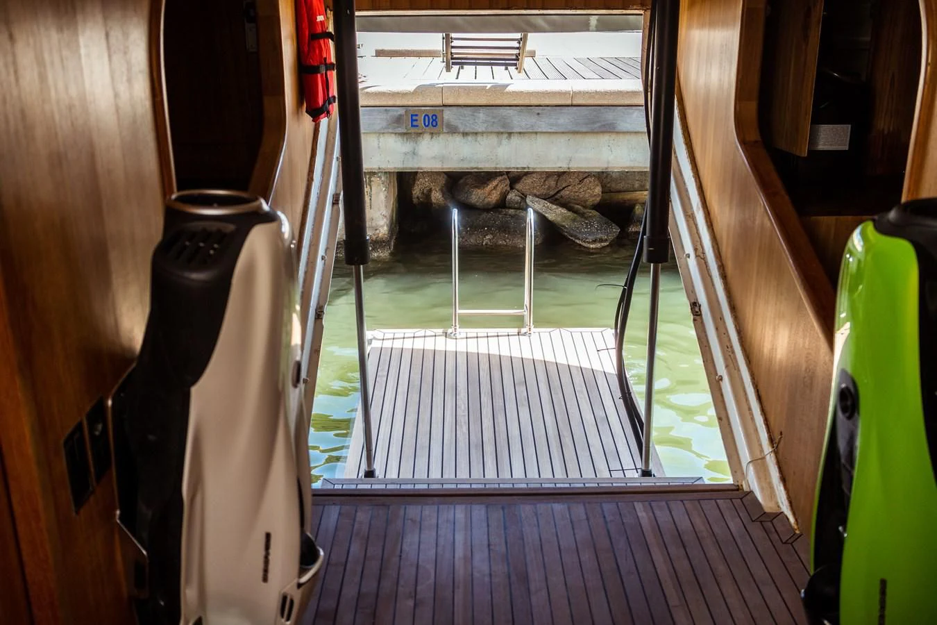 a train with a large pipe aboard ONE FORCE Yacht for Sale