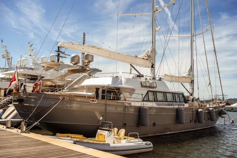 a boat docked at a pier aboard ONE FORCE Yacht for Sale