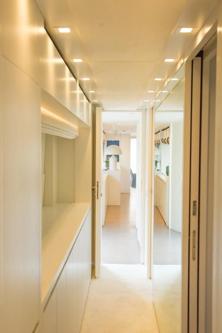 a hallway with doors aboard MAI Yacht for Sale