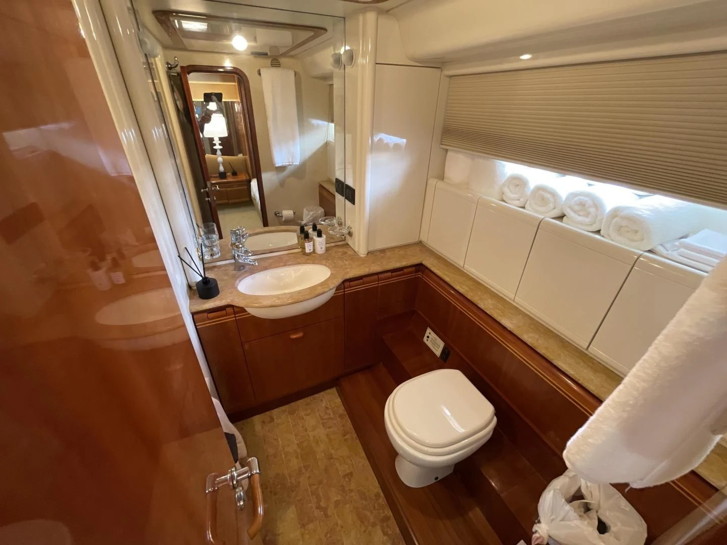 a bathroom with a sink and a toilet aboard RABBIT Yacht for Sale