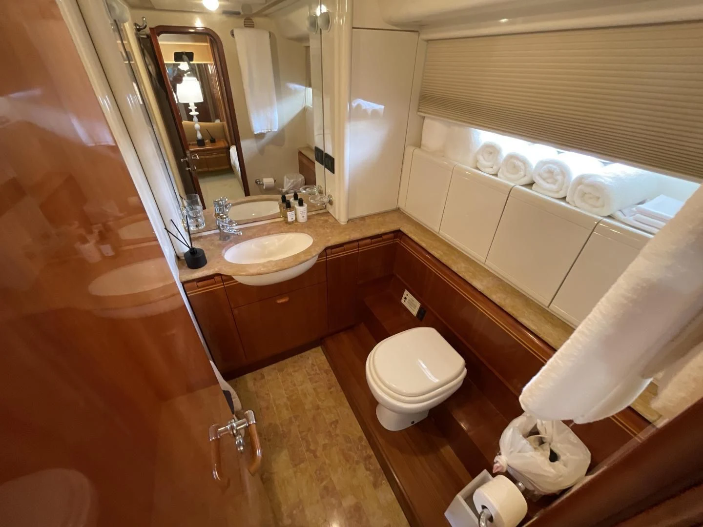a bathroom with a sink and toilet aboard RABBIT Yacht for Sale