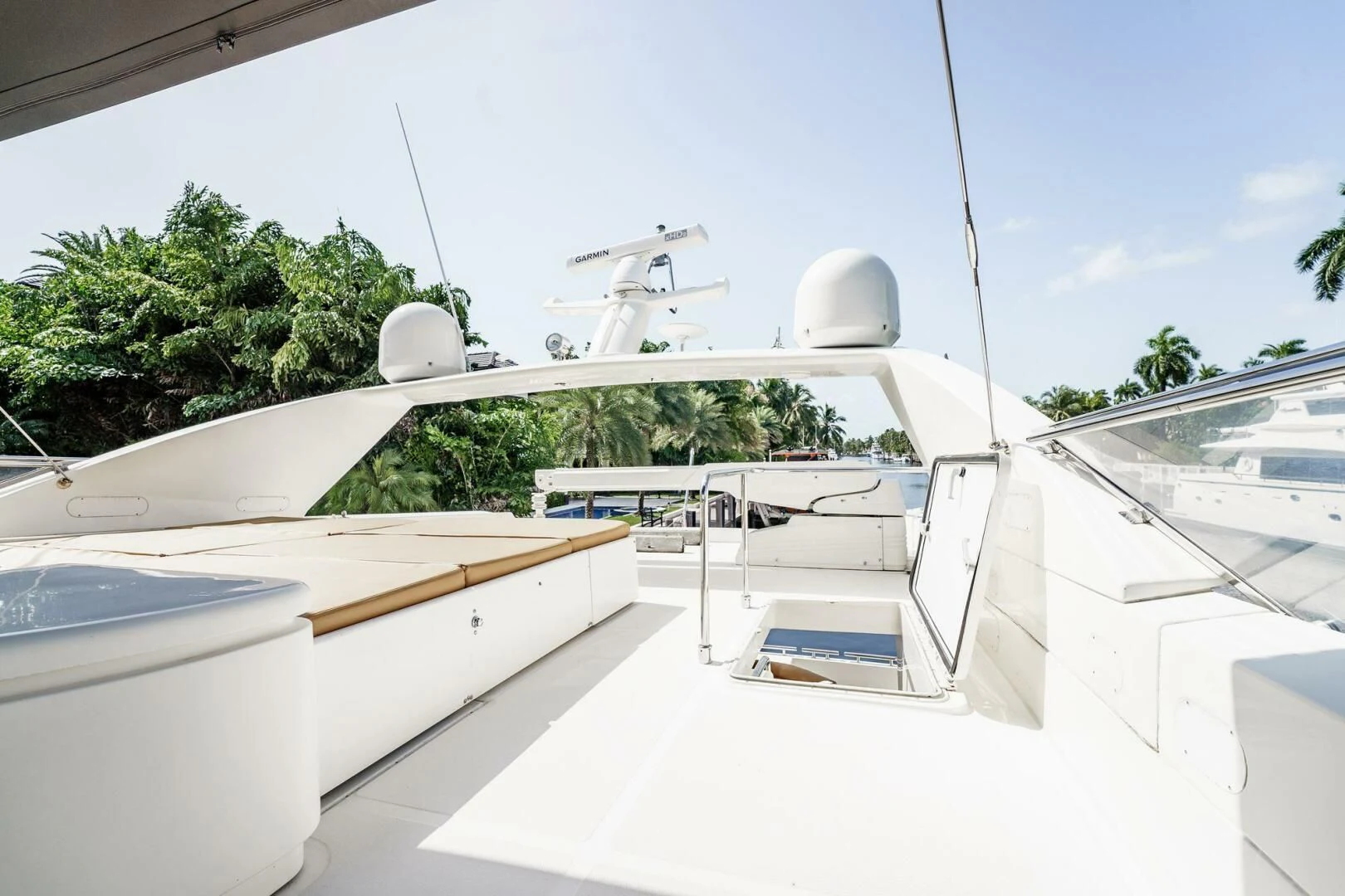 a row of white boats aboard RABBIT Yacht for Sale