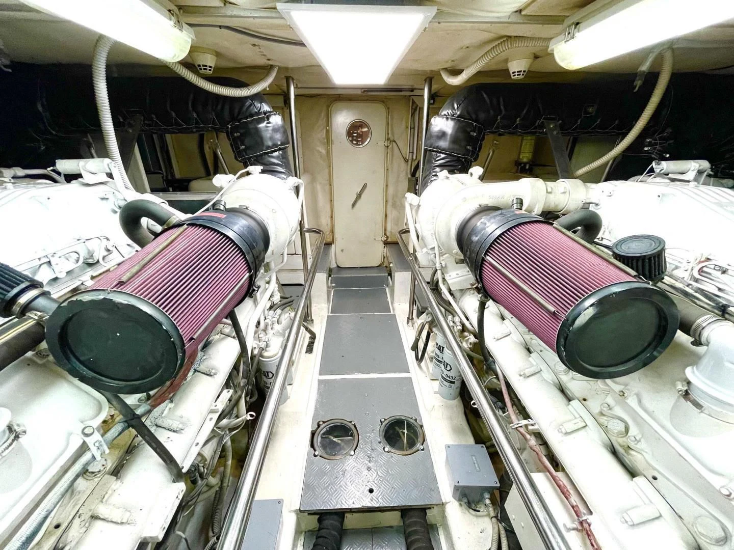 a large room with pipes and tubes aboard RABBIT Yacht for Sale