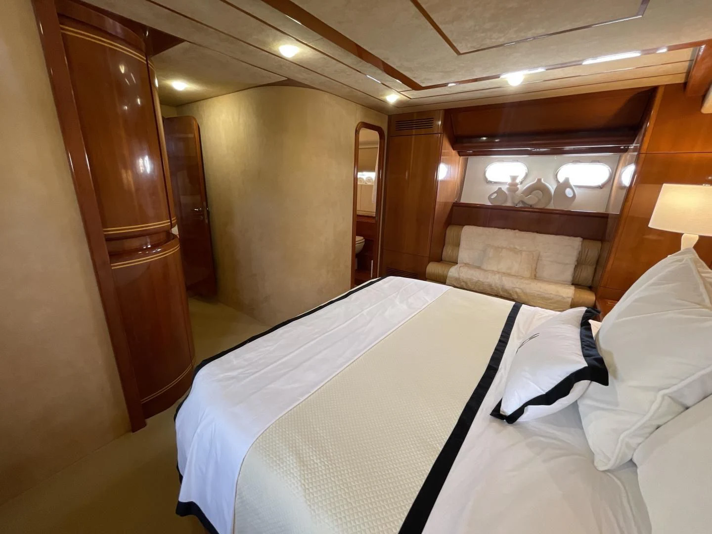 a hotel room with a bed aboard RABBIT Yacht for Sale