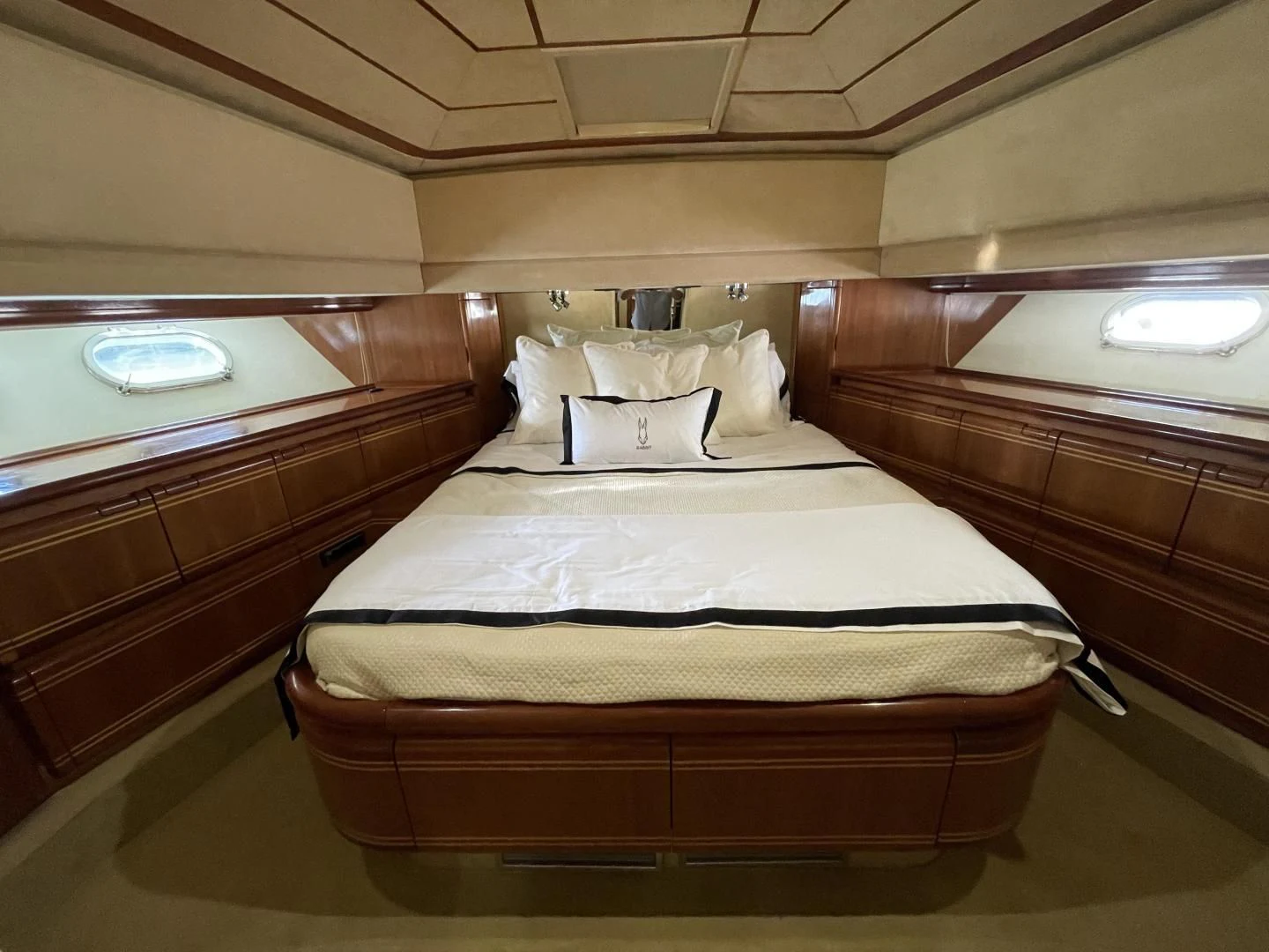 a bed in a room aboard RABBIT Yacht for Sale